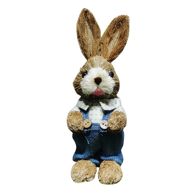 Coniglio pasquale paglia intrecciata coniglietto decorazione ornamento decorazioni per le vacanze di pasqua w/vestiti Yard Party Home Desktop Supply 25CM: Blue rabbit male