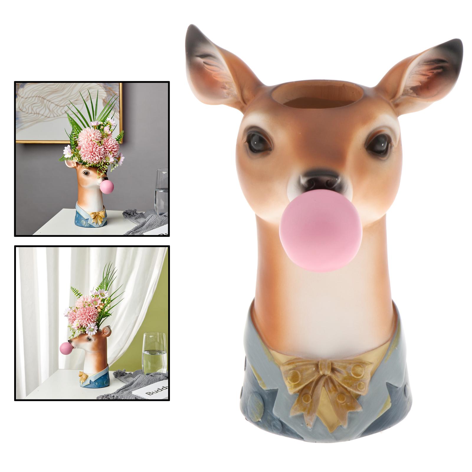 Forma de cabeza Animal jarrón de flores secas maceta resina escultura para escritorio foto Prop: Deer 2