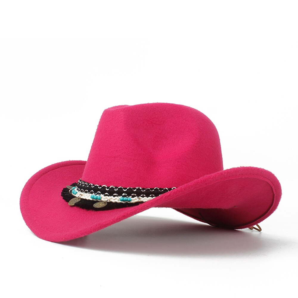 Women Western Cowboy Hat Lady Fascinator Outblack Cowgirl Sombrero Hombre Jazz Cap: Rose red