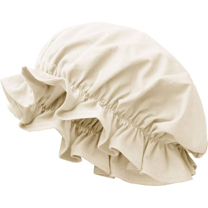 DAZCOS Mittelalterliche Leinen-Rüschen-Mütze mit elastischem historischen Kopfschmuck und Falten, traditioneller Hut, Renaissance-Kapuze für Larp: Beige
