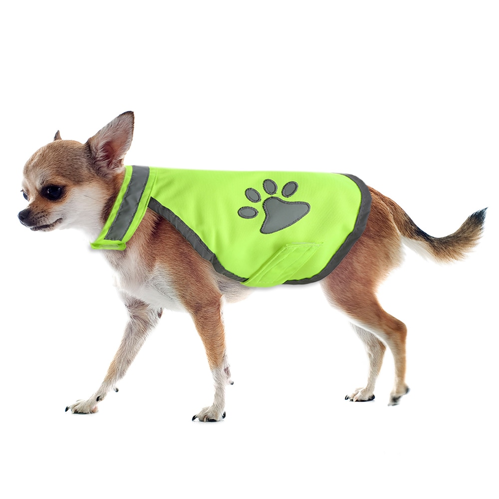 Chaleco reflectante de seguridad fluorescente para mascotas chaleco reflectante de alta visibilidad con estampado de pata de perro S/M/L/XL/2XL