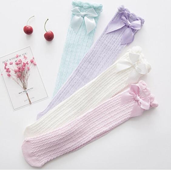 Chaussettes en coton avec gros nœud aux genoux pour bébés, vêtements d'été pour enfants en bas âge, coton, longs et doux, 100%