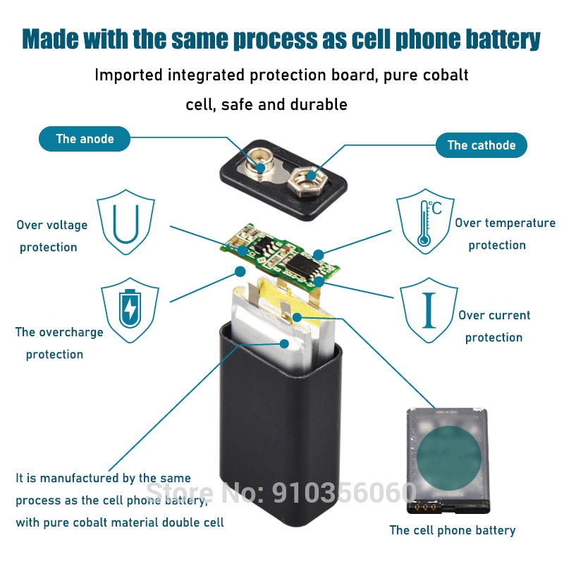 9v 880mAh LITELONG SUPER BIG li-ion lithium Rechargeable 9 Volt Battery Manufacturer's warranty