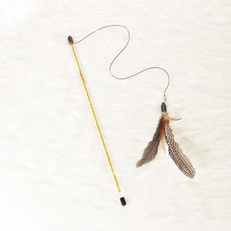 1Pc Cat Interactive Toy Stick Feather Wand with Small Bell Mouse Cage Toys Plastic Artificial Colorful Cat Teaser Toy Supplies: Gold