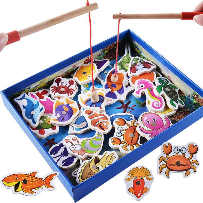 32Pcs Baby Educational Toys Magnetic Wooden Fishing Toys Set Fish Game Educational Fishing Toy Child Birthday/Christmas