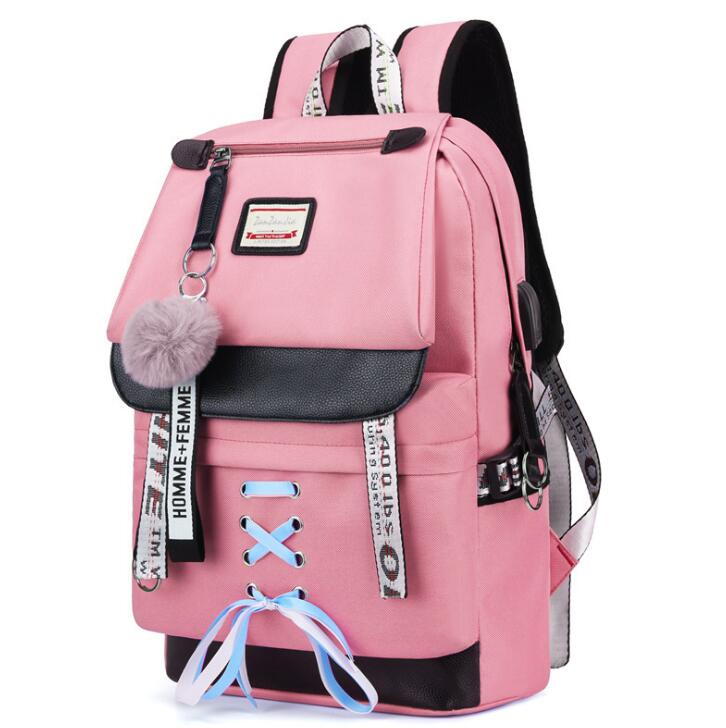 Grand vert sacs à dos femmes école sac à dos pour adolescentes USB sac d'école toile moyen Junior collège étudiant sac à dos