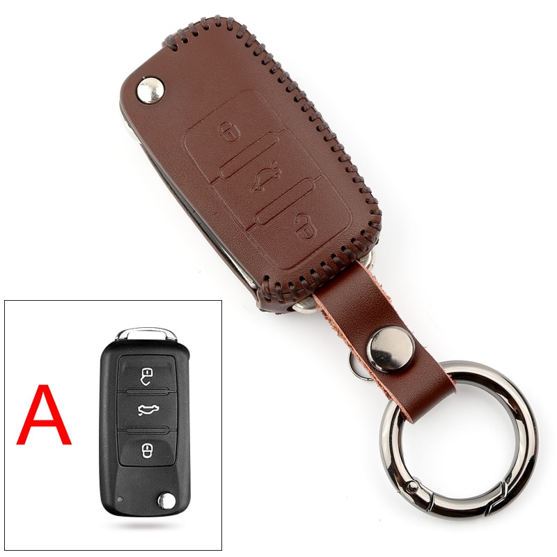 Leather Car Key Cover Case for VW Volkswagen Tiguan mk2 Magotan Passat B8 Polo Golf 4 5 6 7 mk7 Jetta mk6 Eos Scirocco: A  Brown
