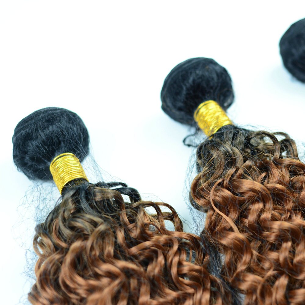 Adorable tissage synthétique ondulé T1b30 en Fiber résistante à la chaleur, mèches de cheveux bouclés Jerry, couleur brun foncé ombré, 100g