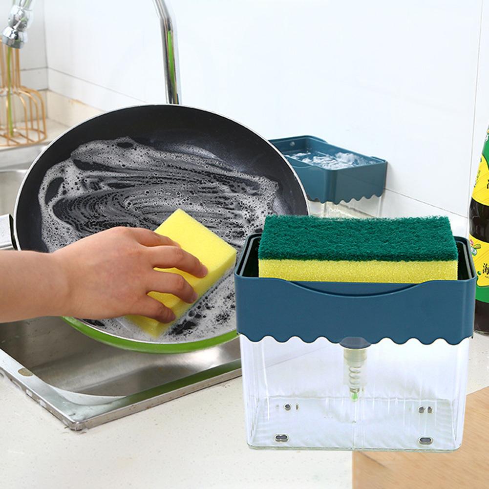 Kitchen Soap Dishwashing Press Type Soap Dispenser Sponge Cleaning Pad Detergent Container Household Cleaning Tool