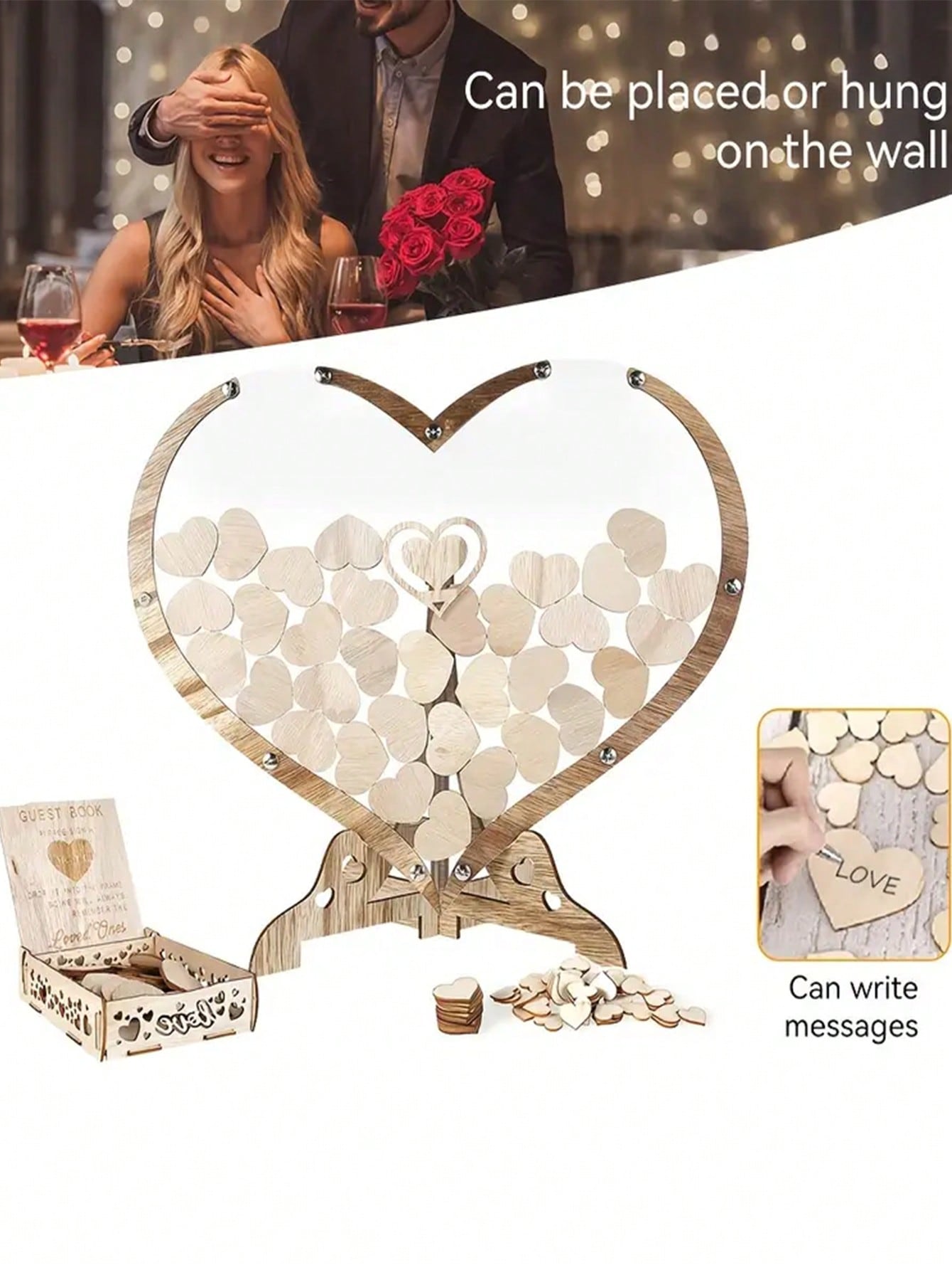 Wooden wedding message book photo frame is suitable for weddings, Valentine's Day celebrations and wedding message books.