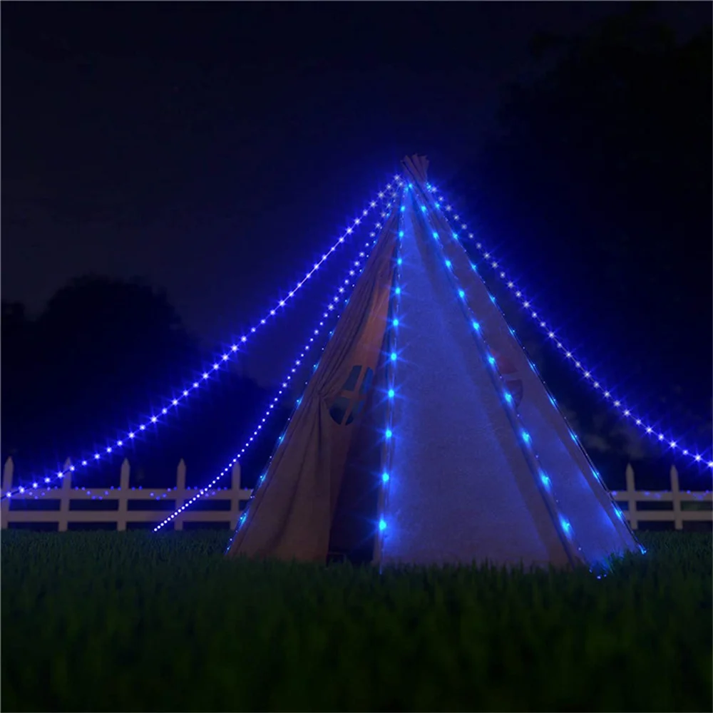 Luzes de corda solar ao ar livre azul 300 LED tubo de PVC luz de corda de fadas jardim Halloween e decorações de Natal