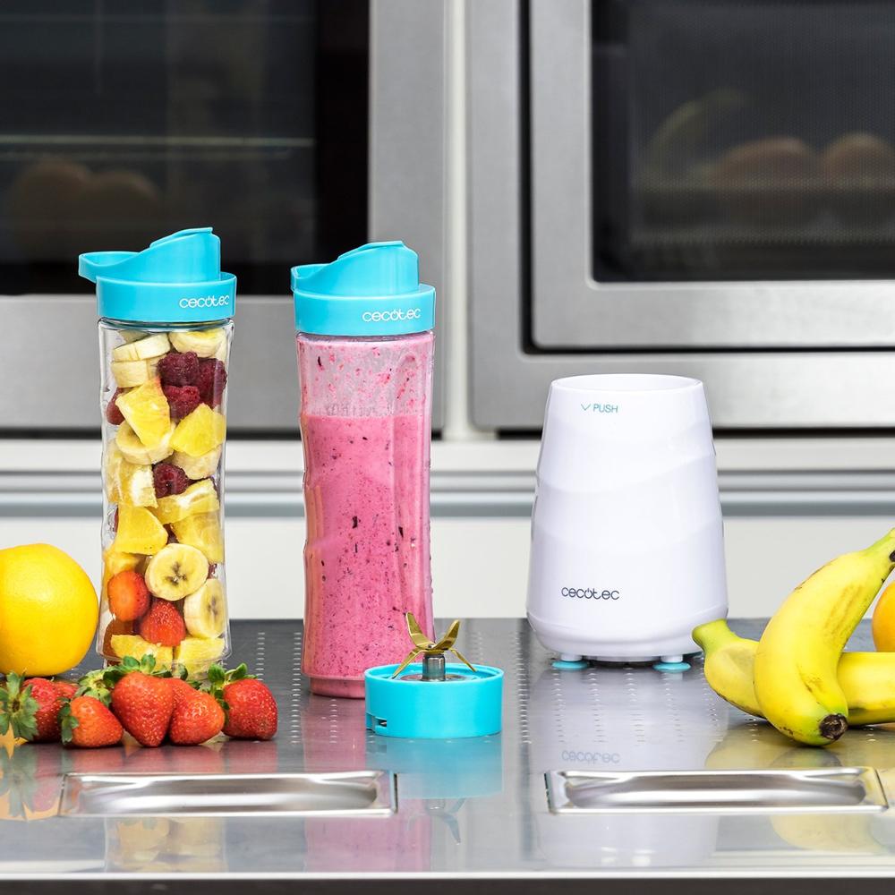 Cecotec Batidora de Smoothies Power Titanium One Batidora de Vaso Portátil Permitir Picar Hielo y Apto para Lavavajilla tiene 2 Tubos Refrigeradores
