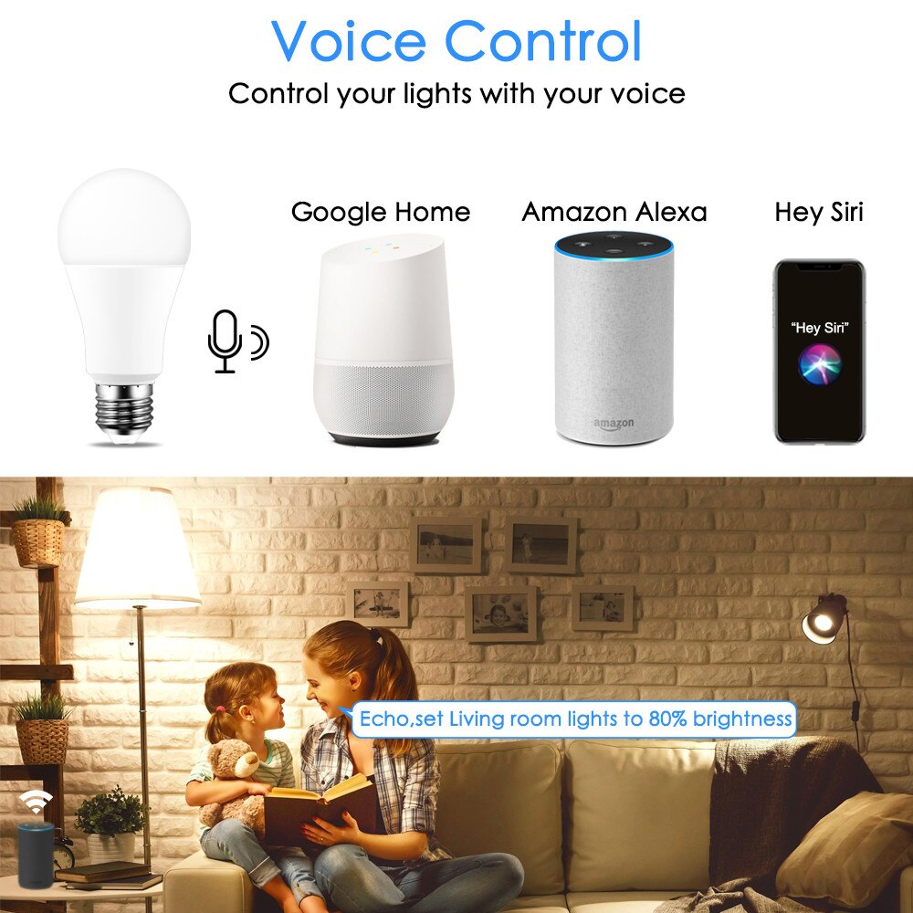 15w smart pære praktisk app betjener kompatibel alexa google assistent stemmestyring  e27 dæmpbar wifi led lampe 110v 220v