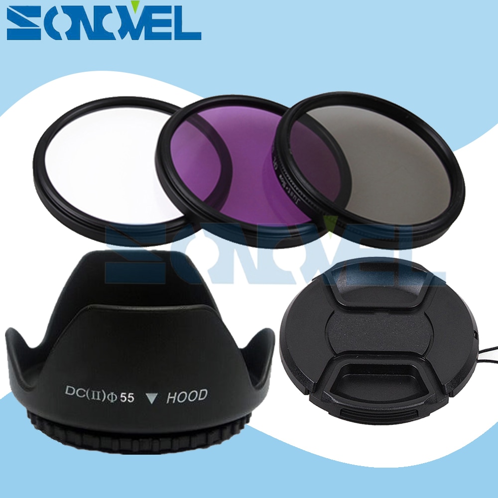 55mm UV CPL FLD Lens Filter Kit + Lens Cap + Bloem Zonnekap Voor Nikon D5600 D5500 D5300 D5100 D3400 D7500 D750 met AF-P 18-55mm