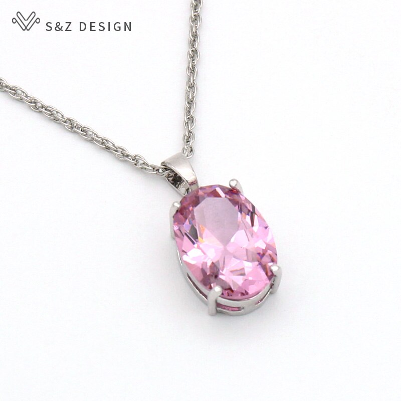 S&Z Oval Egg Shape Cubic Zirconia 585 Rose Gold White Gold Pendant Necklace For Women Wedding Party Jewelry: WGPK