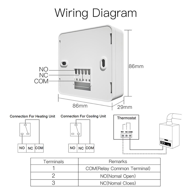 5A LCD Wall-Hung Thermometer, Water Gas Boiler Heating Temperature Controller Programmable Battery Thermoregulator Backlight