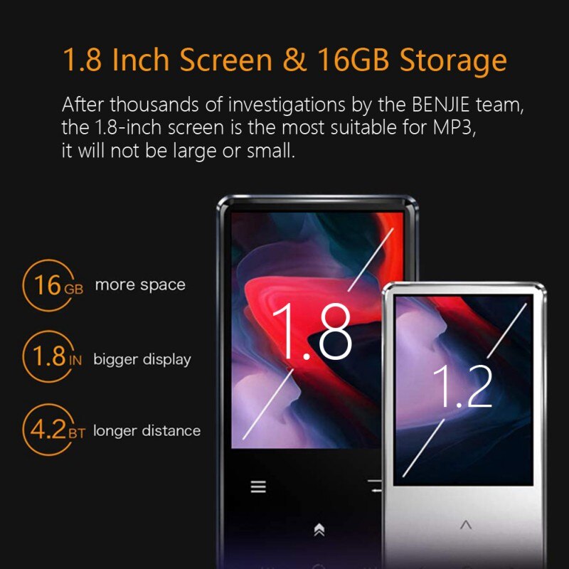 ZL BENJIE M8 MP3/MP4 Player With Bluetooth 5.0,16GB Music Player FM Radio Recording,1.8" Screen,HiFi Lossless Sound Player