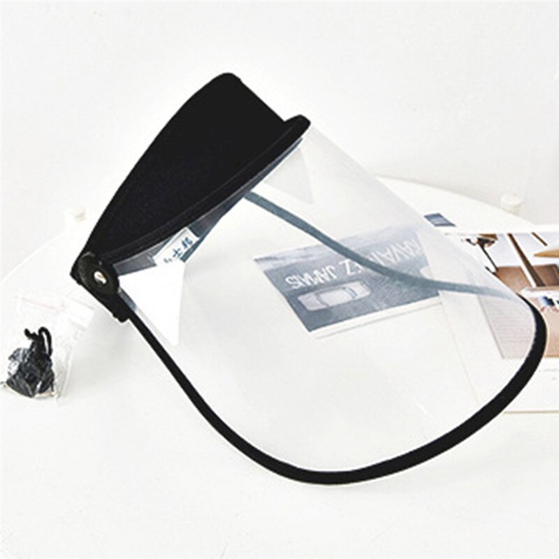 Transparent Adjustable Visor Cap Women Men Helmet Plastic Anti-Spitting Droplet Dustproof Protective Safety Faceshield Cover Hat: Black