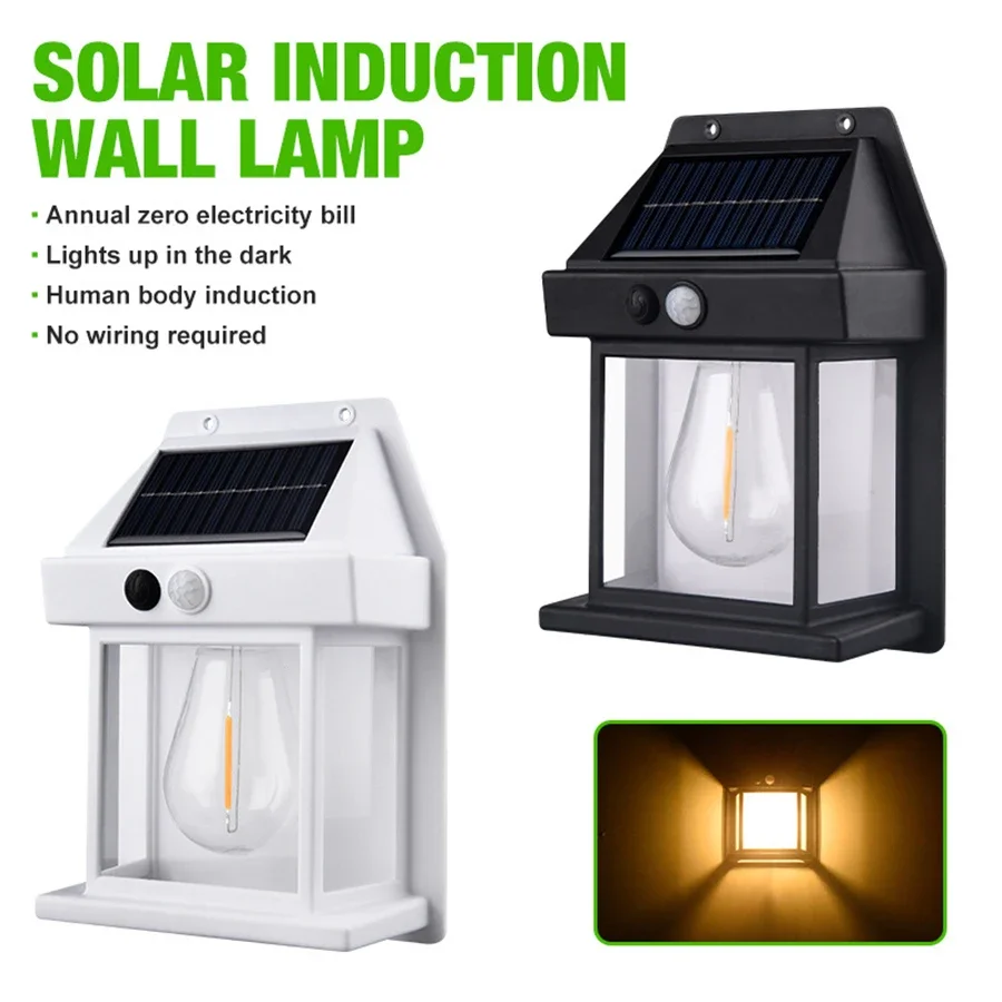 LED Solar Light Waterproof Outdoor Courtyard Lighting Wall Lamp Human Body Induction Tungsten Filament Lamp Lighting Street Lamp