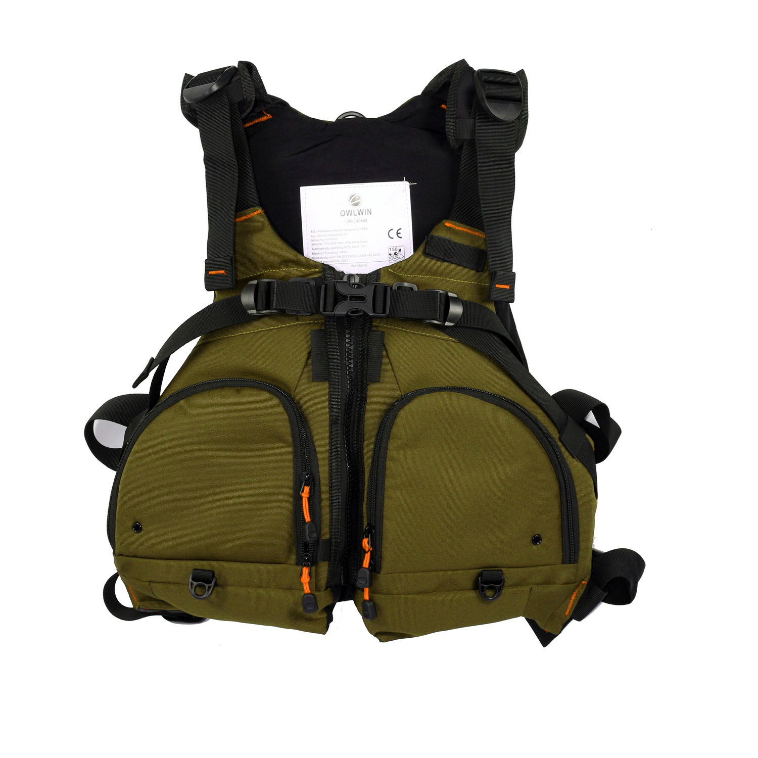 Chaleco de pesca para Kayak, salvavidas ligero y ajustable con silbato, malla transpirable, múltiples bolsillos: Brown-round pocket