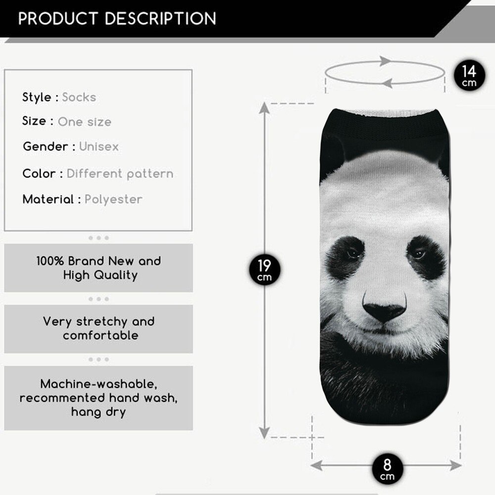 Afslappet dyr kæmpe panda tiger 3d sødt medium sportsstrømper mujer unisex super hård panda animal print sokker unisex