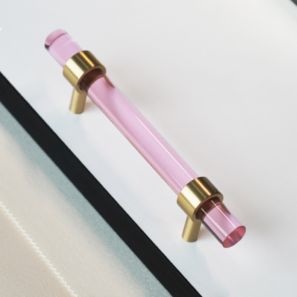 Poignée et boutons de porte d'armoire, style nordique moderne, pour armoire, commode, tiroir, cuivre pur, Double trou, cristal: Rose