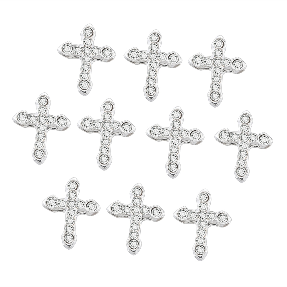 10 Pcs Classic Volledige Glitter Steentjes Cross 3d Nagel Charmes 10 Stks/pak Legering Nail Art Decoraties Nails Gereedschap