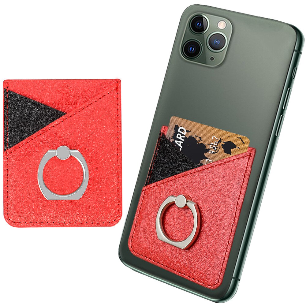 Læder mobiltelefon kortholder tegnebog klistermærke til iphone 11 x xs max ring holder lomme kortspor klistermærke: Rød