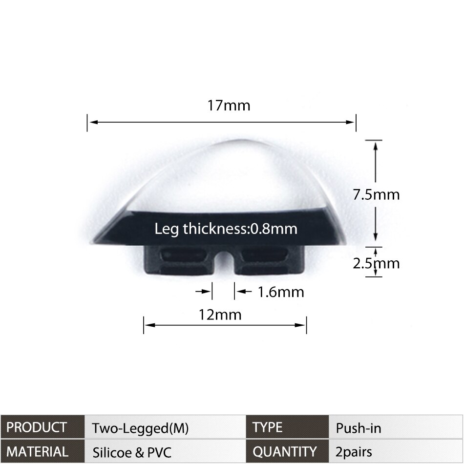 Push-in Glasses Nose Pads Soft Silicone Eyeglasses Nose Piece Anti-Slip Snap-in Nose Bridge Pads for Eye Glasses Sunglasses: M Two-legged(Black)