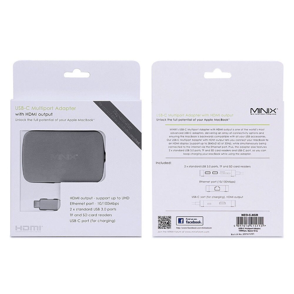 MINIX NEO C XGR HDMI-compatible Output Multiport Adapter Type C Hub With Power For Charging USB-C