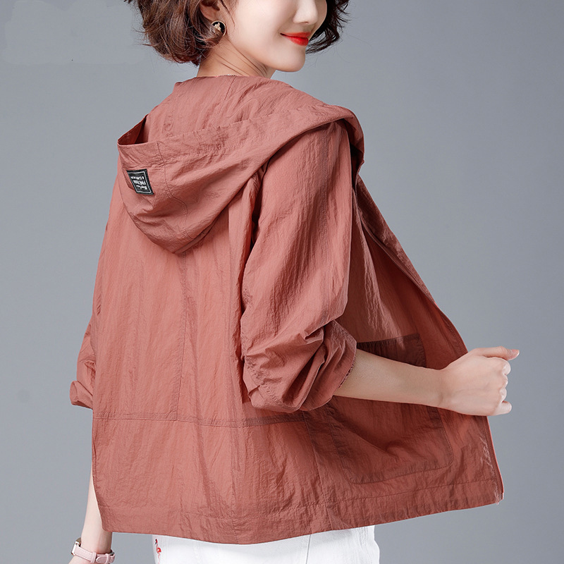 Summer Lightweight Sun Protection Coat Women Zipper Up Hooded Casual Jackets Woman Loose Pocket Long Sleeve Sunscreen Coats: XXXL / Navy Blue