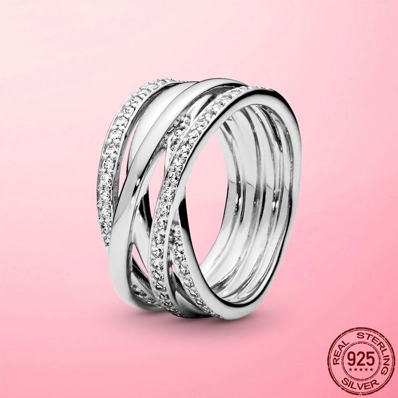 Anel feminino 2021 novo 925 sterling silver sparkling & polido linhas anel de dedo para as mulheres casamento noivado jóias presente anel anel anel anel