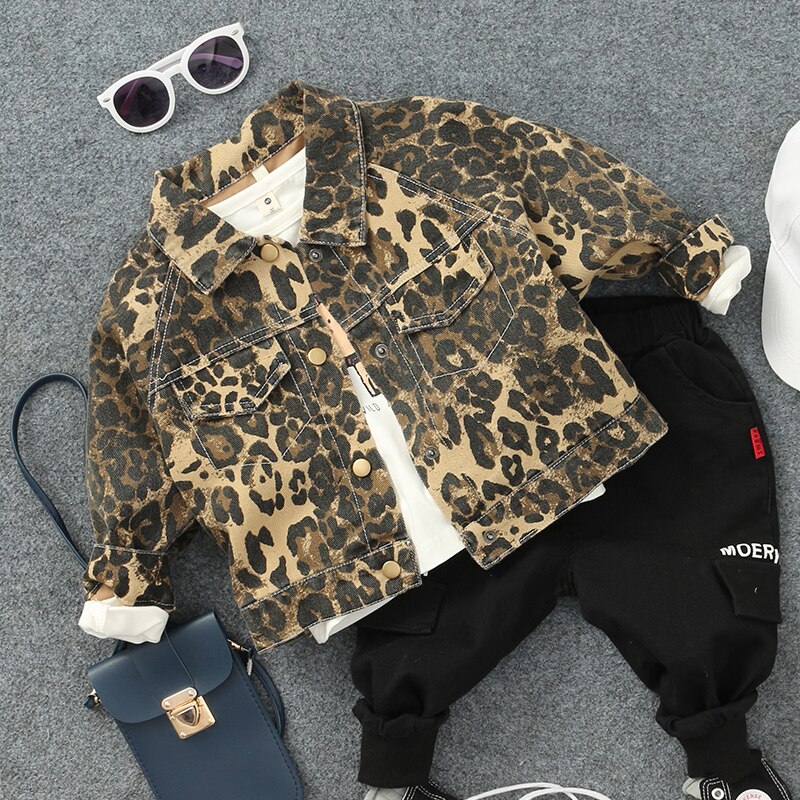 Neue Jungen jacken Denim Leopard Jeans Kinder Mäntel Kinder Oberbekleidung Frühling Herbst 2021CT020