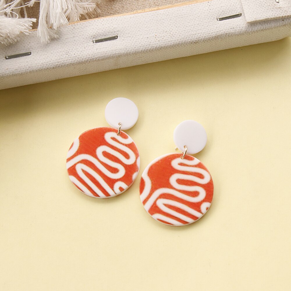 Round Watermelon Print Cute Fruit Earrings Classic Trendy Pink Blue Unique Dangle Earring Statements Vintage Jewelry: Orange