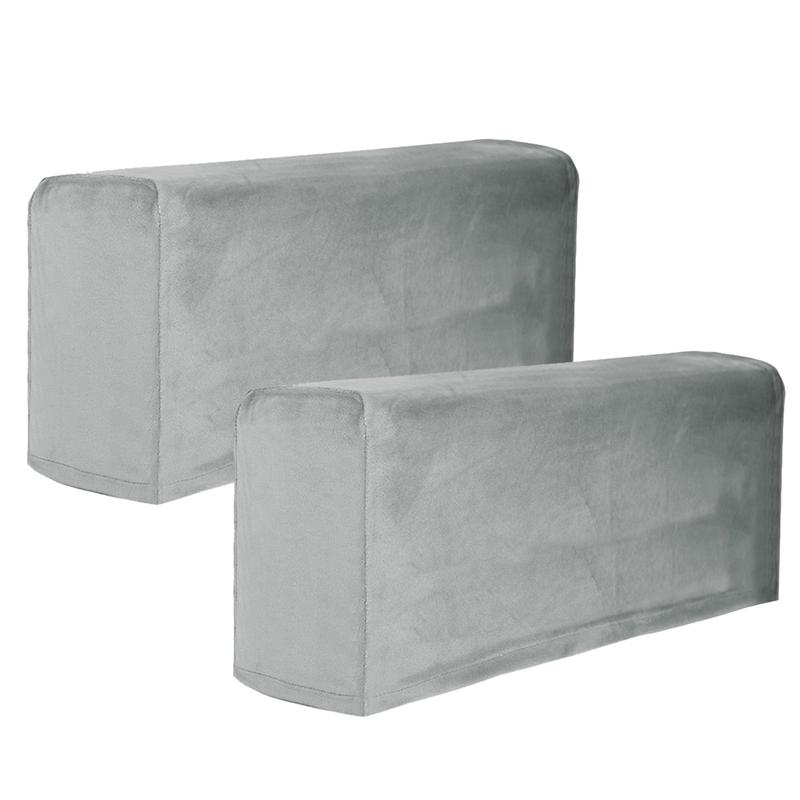 2 stk universal sofa armlæn betræk til stue elastisk armlæn beskytter ensfarvet sofapudebetræk （ 45 x 16 x 20 cm）: Grå