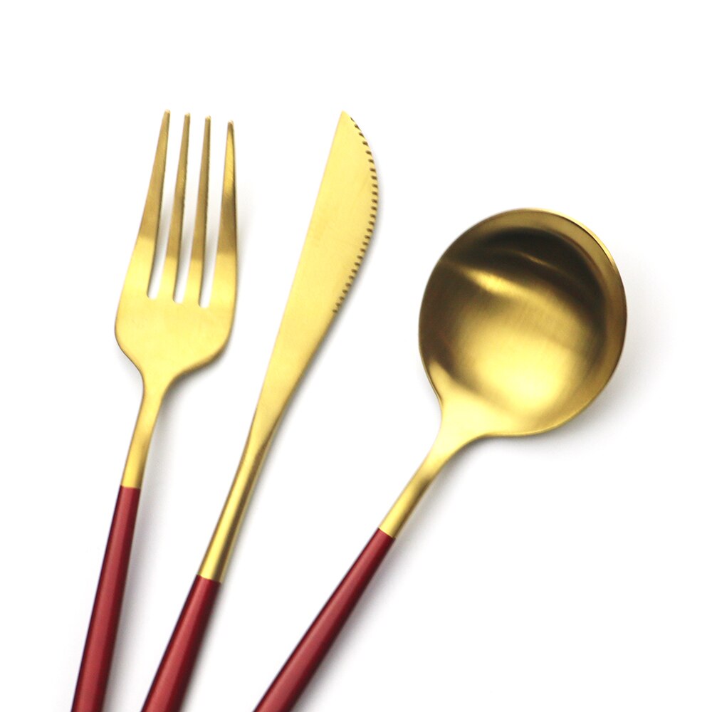 4Set/16Pcs Red Gold Dinnerware Cutlery Set Western Knives Fork Tea Spoon Dinner Tableware Stainless Steel Kitchen Silverware Set