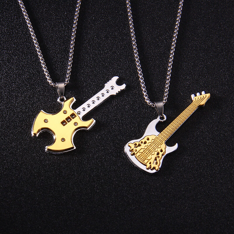 Stainless steel guitar pendant necklace men's trendy punk titanium steel sweater chain accessory jewelry