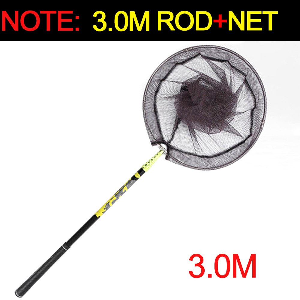Filet de pêche télescopique pliable en carbone, 2.1M 3M, à longue poignée, équipement pour la pêche, X437B: 3m Rod and net