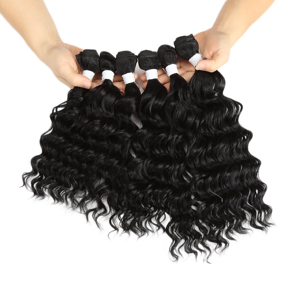 Bella de la onda profunda mechones extensiones de pelo ondulado mechones Ombre marrón 7 piezas 12 14 16 pulgadas 240g extensiones de cabello sintético 3 colores disponibles: Color natural