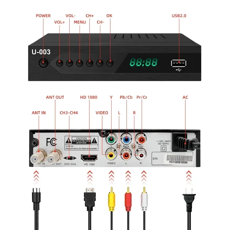 1080P Digital TV Converter Box ATSC TV Tuner with Recording&Playback HDMI Output Set Top Box Digital Channel Free for US CA MX