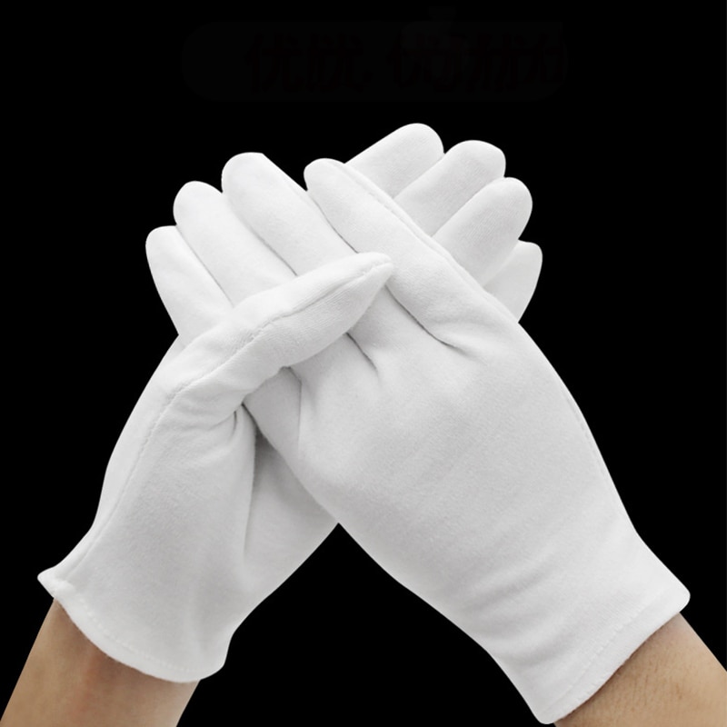 12 Pairs Dikker Witte Katoenen Handschoenen Ceremoniële Formele Werk Uniform Goochelaar Parades Inspectie Unisex Arbeid Werkhandschoenen