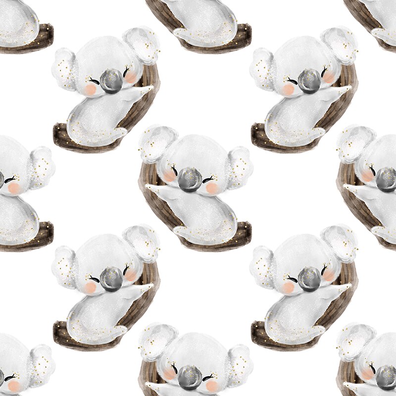 Polyester Satin Fabric Custom Oil Painting Forest Animal Koala Printed Cloth DIY Handmade Textile Bedding Sewing Patchwork: S0372 / 200cmX150cm