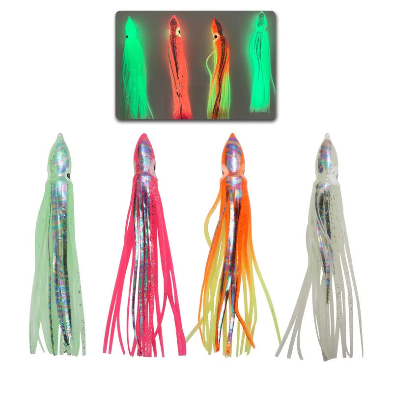 8/10/12cm saias de lula macia luminosa pesca no mar polvo fakebait atum isca de pesca biônico lula isca barco equipamento de pesca
