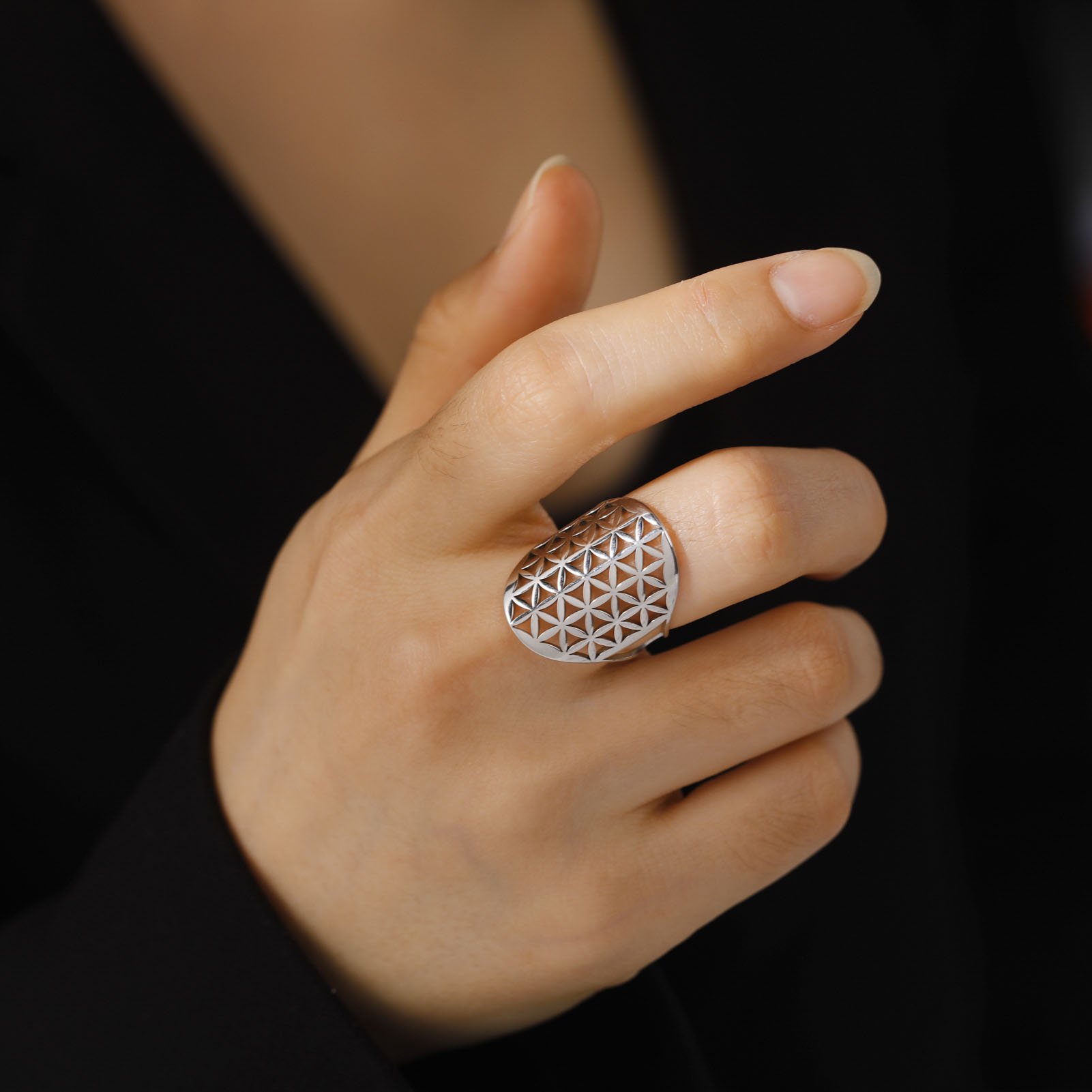 LIKGREAT Anelli regolabili con fiore della vita Vintage per le donne nuovo anello in acciaio inossidabile vichingo regalo di gioielli con amuleto con geometria sacra