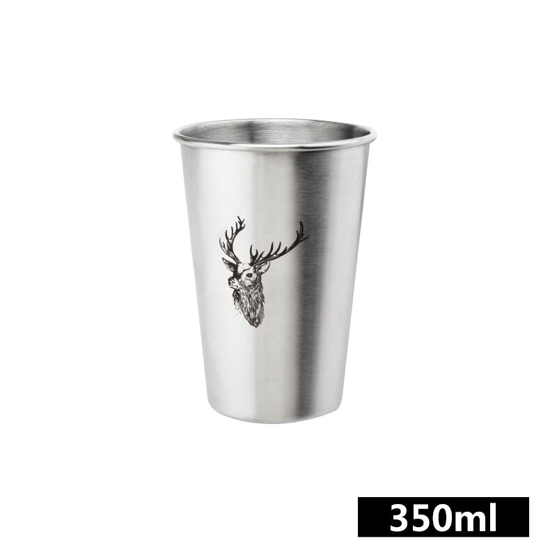 Rustfrit stål vand pint kop med metal halm kaffe juice øl krus ekstern grå mat kant krøllet cylindrisk kop: Elg 350ml