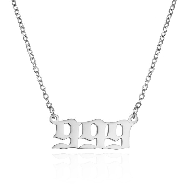 Stainless Steel Angel Number Necklace 111 222 333 444 555 666 777 888 999 For Women Men Lucky Number Chain Necklaces Jewelry: Silver 9