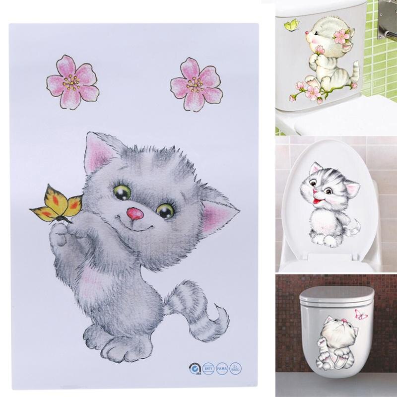 Vandtætte kat toilet klistermærker badeværelse toilet stue boligindretning sød kat mærkat plakat baggrund wallstickers kunst overføringsbilleder