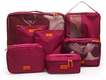 7pcs/set Men Travel Bag Sets Waterproof Packing Cube Portable Clothes Sort Case Women Luggage Organizer Bag Accessories: Wine red