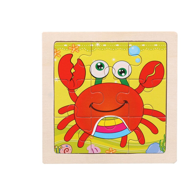 Intelligence Kids Toy Wooden 3D Puzzle Jigsaw Tangram for Children Baby Cartoon Animal/Traffic Puzzles Educational Learning Toys: Crab