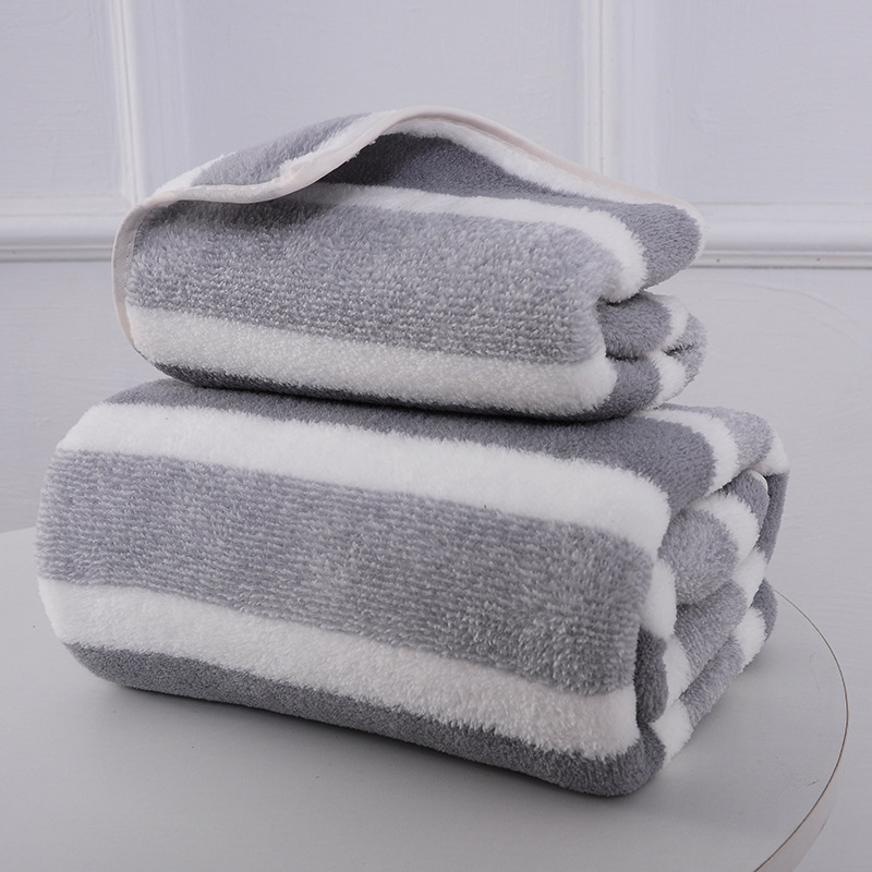 Bath towel set Stripes Absorbent Quick Drying coral fleece Soft Adults Face Hand Towels Bathroom Microfiber Swim Bath Towels: 23#
